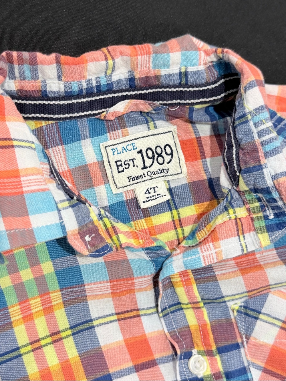 The Children's Place Short Sleeve Button-Down Shirt in Orange Blue Yellow Plaid